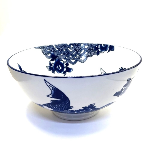 Picture of Ceramic Bowl with Blue Fish and Flower Design 5"